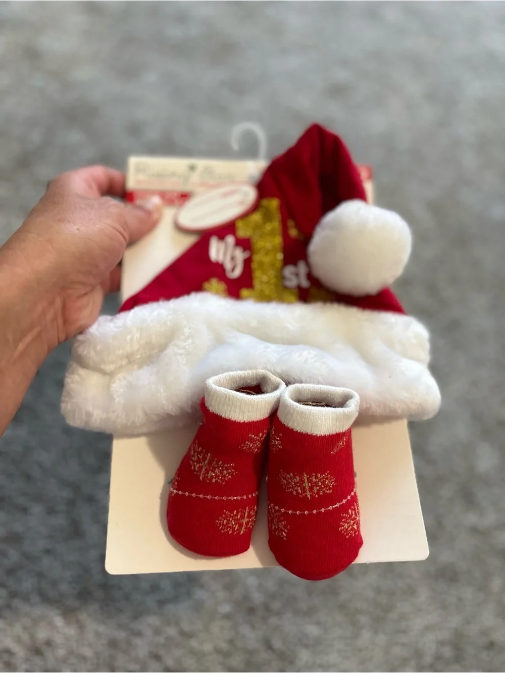 My First Christmas Baby Bib & Hat Set - Red